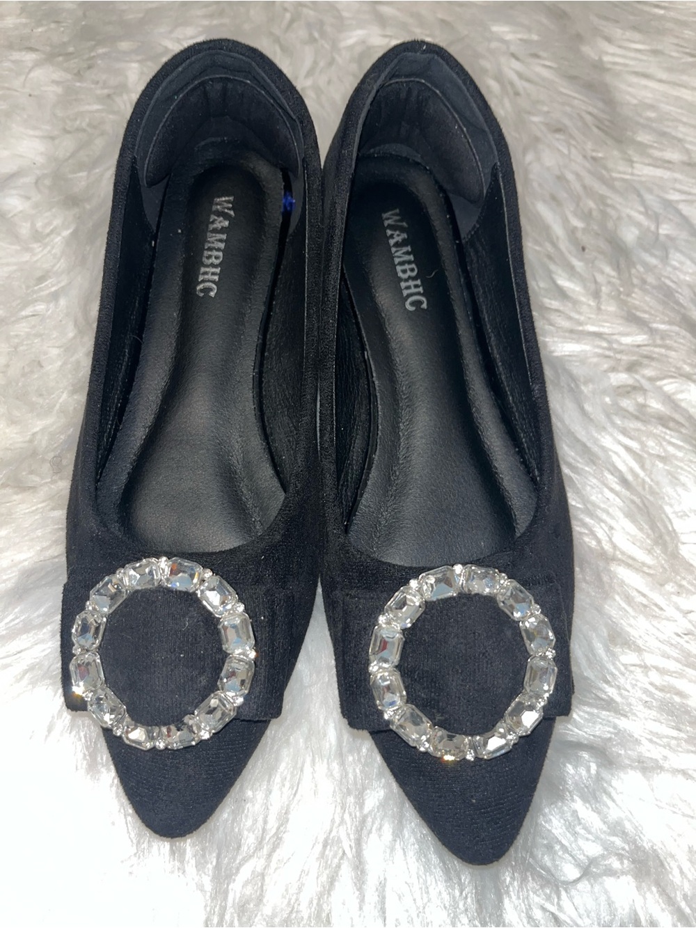 Black Pointed Toe Crystal Circle Flats